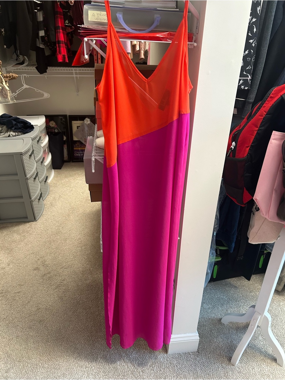 Lulu's Orange and Fuchsia Colorblock Spaghetti-Strap Swim Coverup